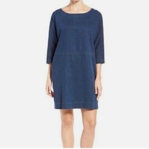 Eileen Fisher Navy 3/4 Sleeve Denim Mini Dress
